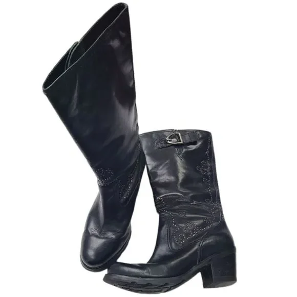 Ariat Women's Western Silver Studded Black Tall Boots Size 6.5B, fit more like 6 - Picture 3 of 12